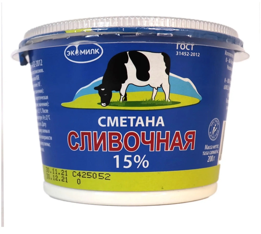 БЗМЖ Сметана Экомилк 15% 180г,