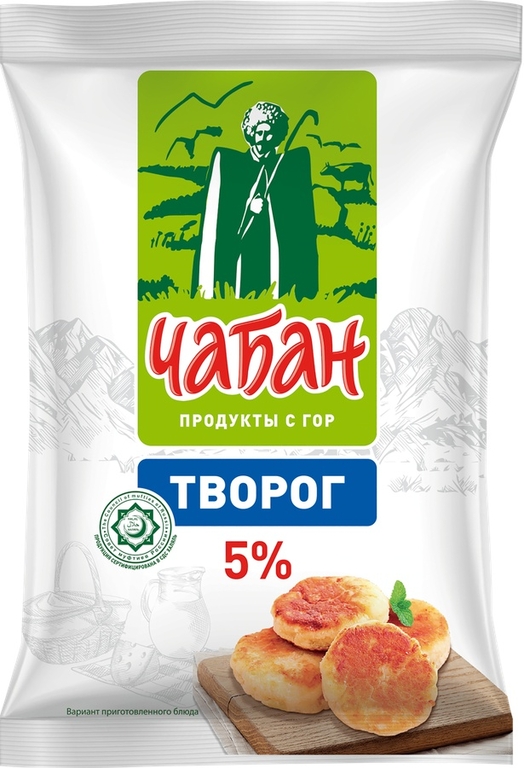 БЗМЖ Чабан Творог 5% флоу-пак180г