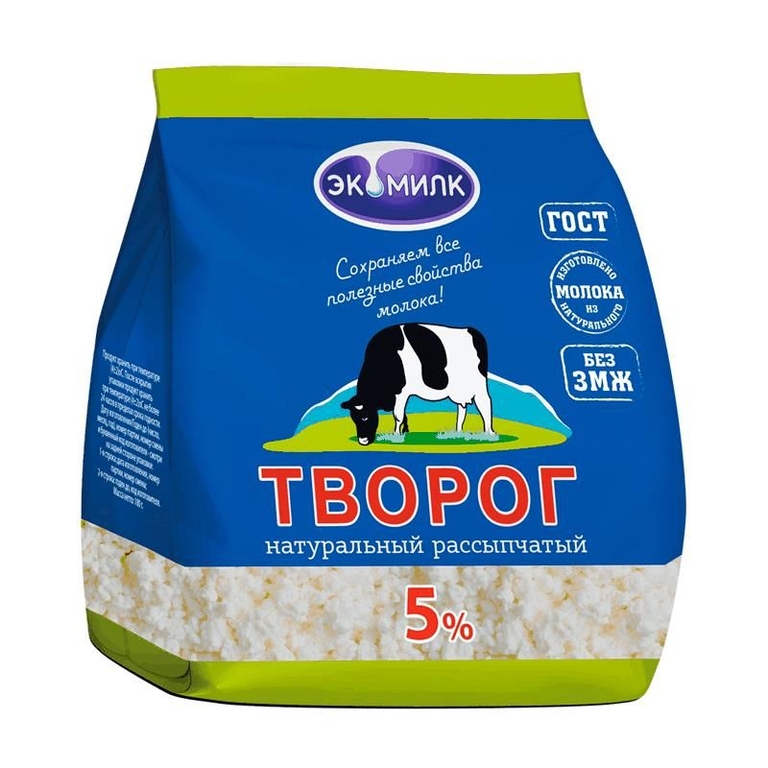 БЗМЖ Творог рассыпчатый Экомилк Натуральный 5% 350 г